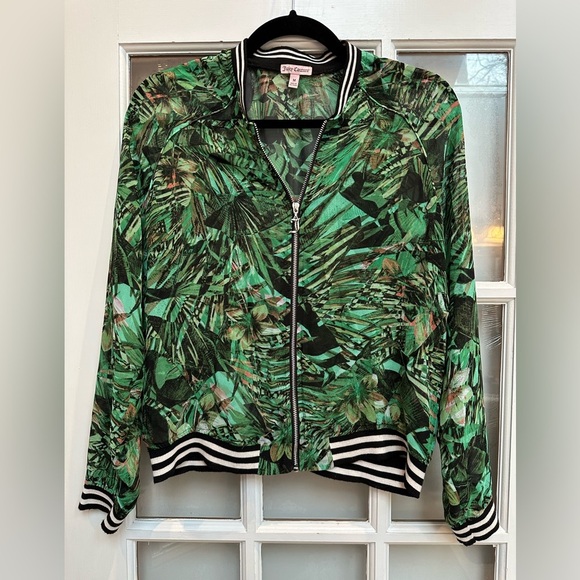 Juicy Couture Jungle Green Lush Tropical Bomber Zip Jacket Size Medium M - Picture 2 of 13